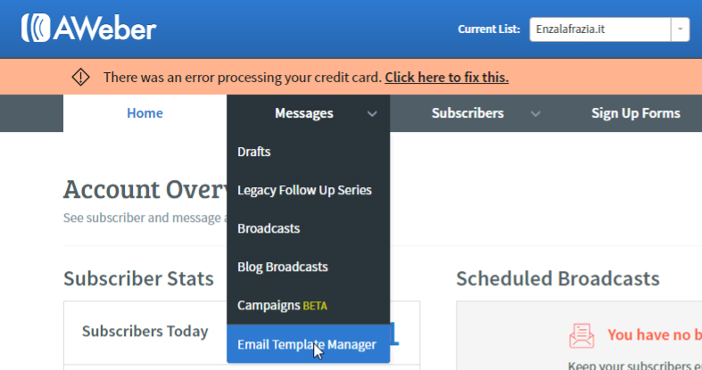Aweber gestione template personalizzati newsletter
