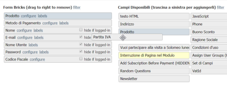 amember composizione modulo form drag-and-drop