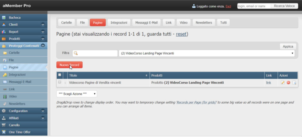 aMember creare pagina in area riservata