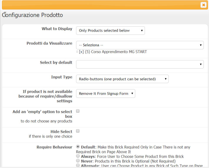 amember form configurazione prodotto
