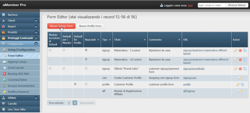 amember gestione form modulo iscrizione
