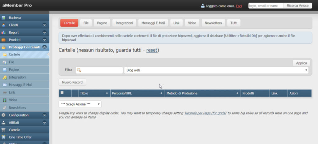 aMember Pro proteggi contenuti Cartelle