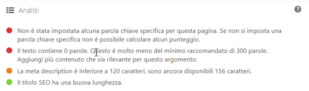 Analisi articolo YOAST SEO per WordPress semaforo