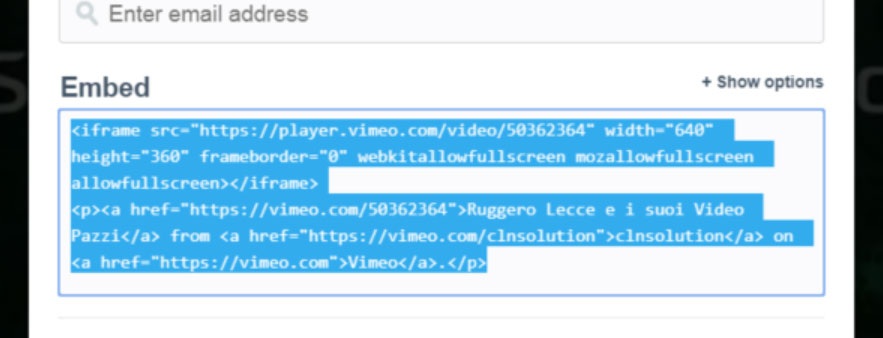 Codice per incorporare video Vimeo