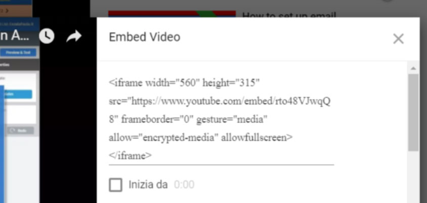 Codice per incorporare video Youtube