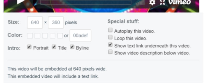 Impostazioni avanzate per incorporare video Vimeo