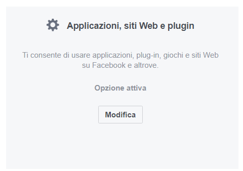 Applicazioni Siti web e plugin impostazioni Facebook