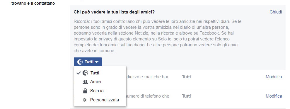 Facebook impostazioni della visibilita della lista amici