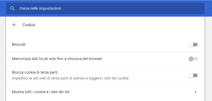 disattivare cookie chrome