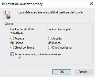 disattivare cookie Internet Explorer