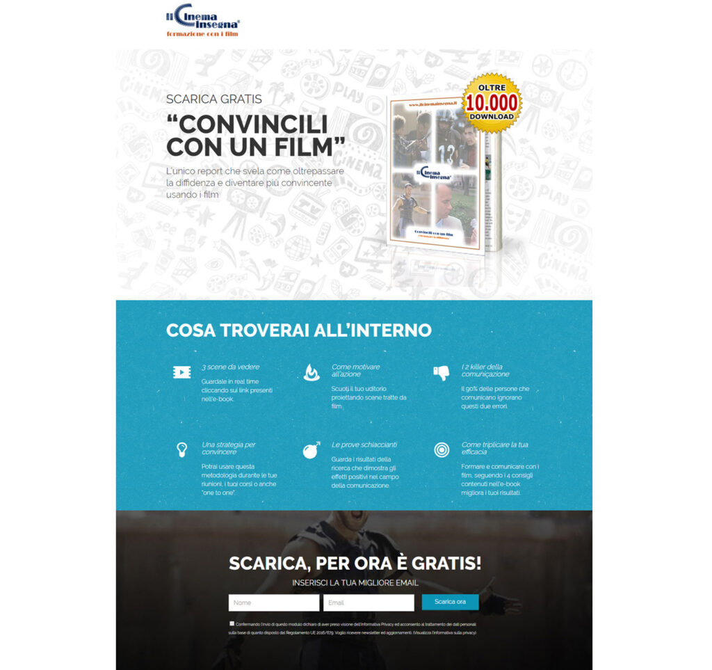 Grafica realizzata da Enza La Frazia: ilcinemainsegna landing page