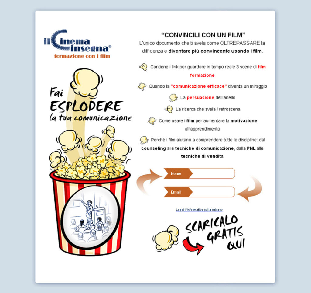 Grafica realizzata da Enza La Frazia: ilcinemainsegna squeeze page