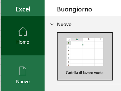 crea nuovo file excel