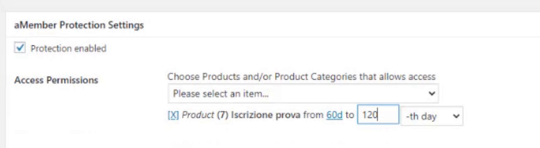 Blocco aMember Protection Settings su WordPress