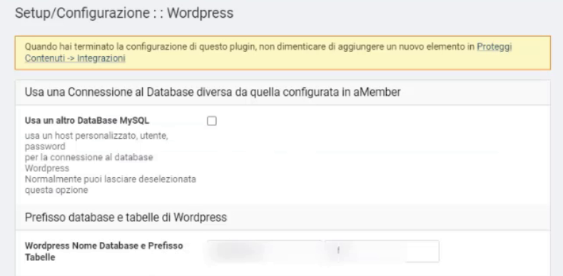 Configurazione plugin WordPress su aMember