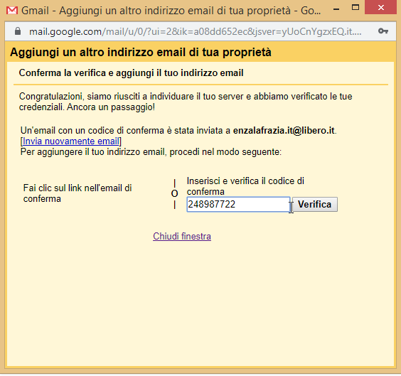 Gmail codice conferma
