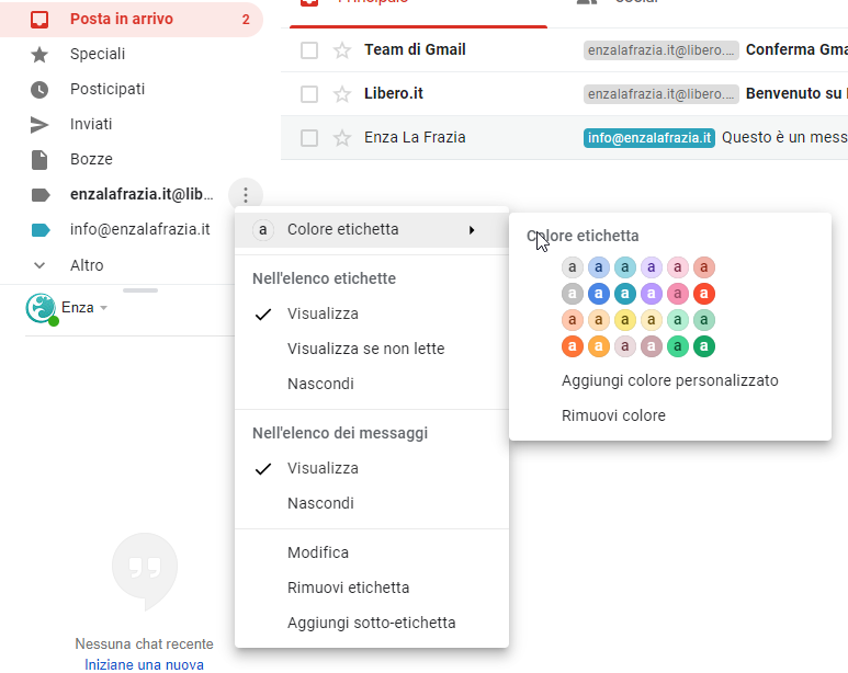 Gmail cambiare colore etichetta
