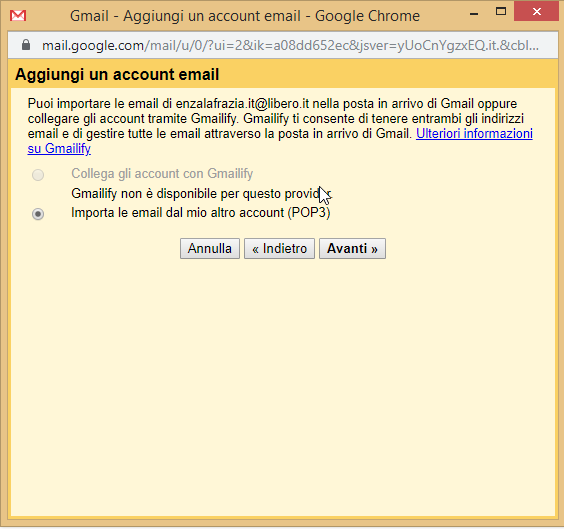 Gmail importa le email