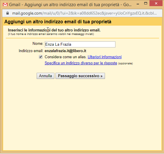 Gmail imposta nome posta in uscita