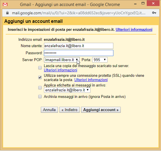 Gmail inserisci i dati della tua casella email