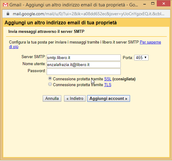 Aggiunti account posta in uscita Gmail