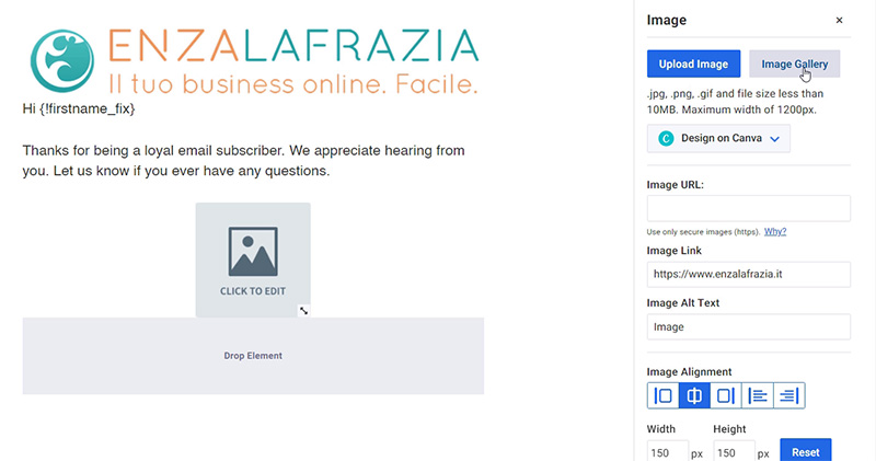 AWeber impostazioni blocco Immagine