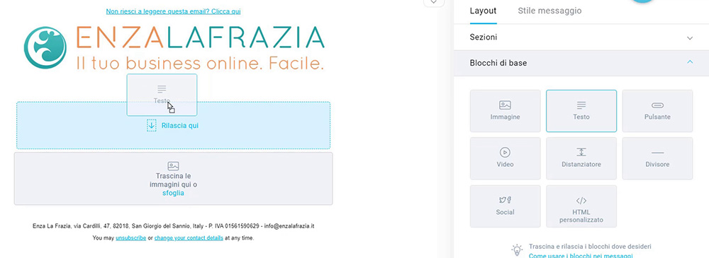 Trascinamento blocchi template email Getresponse
