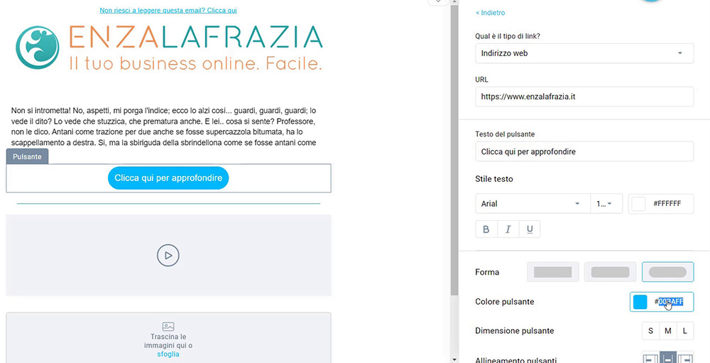 Blocco pulsante template email Getresponse