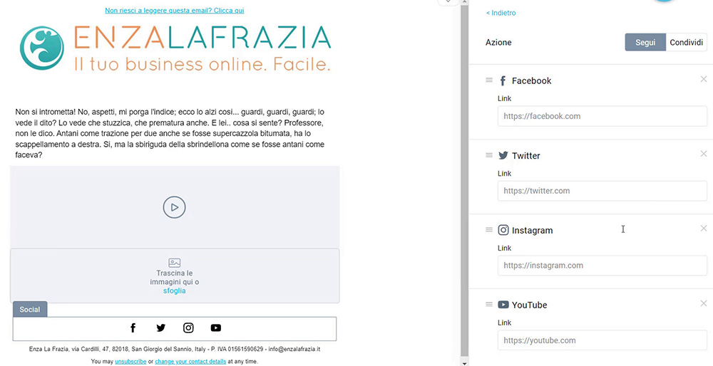 Blocco Social template email Getresponse