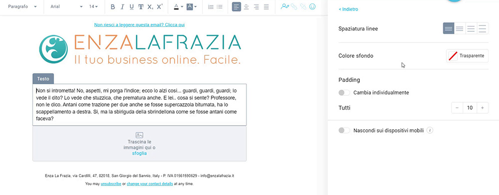 Blocco testo template email Getresponse
