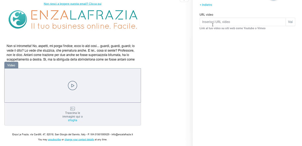 Blocco video template email Getresponse