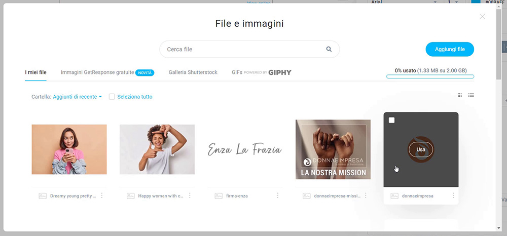Caricamento immagini Getresponse