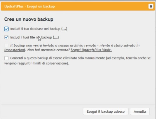 come fare il backup di wordpress con updraftplus
