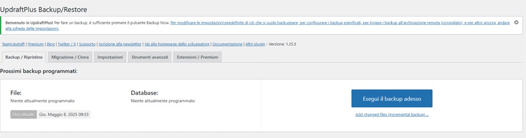 come fare il backup di wordpress con updraftplus