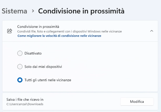 Come scegliere la cartella di destinazione nella condivisione file su Windows