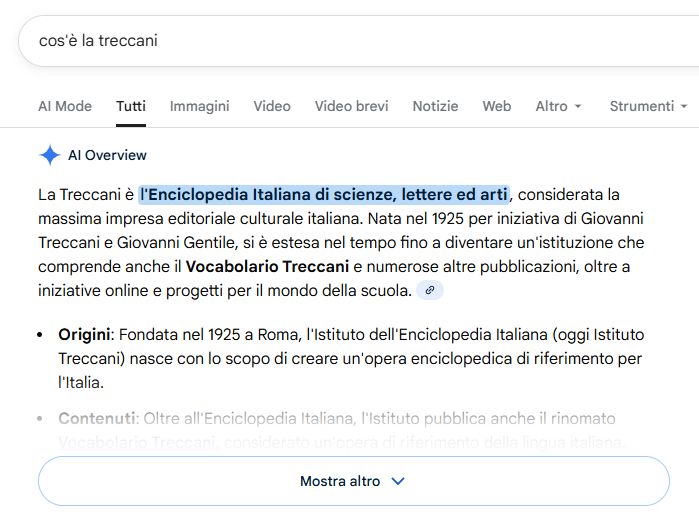 Google AI overview nei risultati di ricerca
