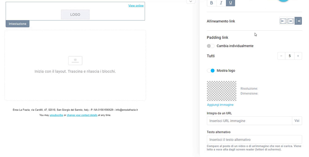 Pannello composizione email Getresponse