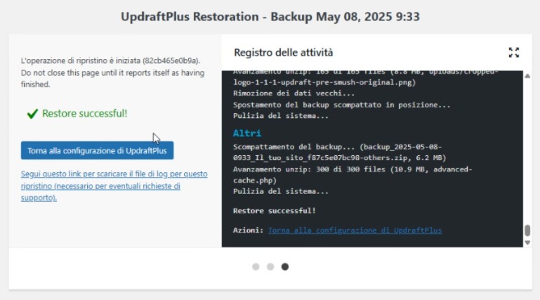 Ripristino del backup di wordpress con updraftplus