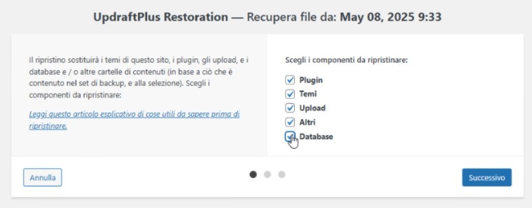 come ripristinare il backup di wordpress con updraftplus