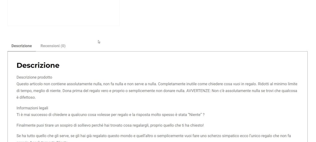 Woocommerce descrizione del prodotto