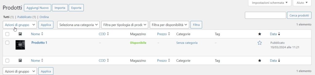 Elenco prodotti Woocommerce