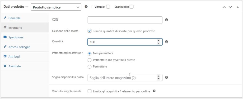 Gestione dell'inventario prodotti con Woocommerce
