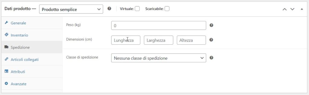 Impostazioni spedizione Woocommerce